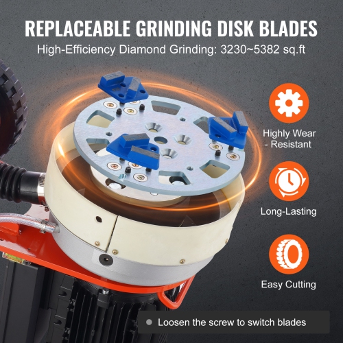 VEVOR 10" Electric Concrete Floor Grinder, Walk-Behind Grinder 1.7HP Concrete Floor Polisher, 1300W Grinding Machine, 1720RPM Upgrade Brushless Motor