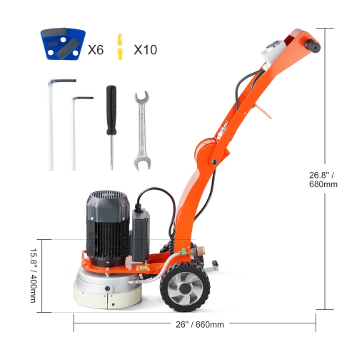 VEVOR 10" Electric Concrete Floor Grinder, Walk-Behind Grinder 1.7HP Concrete Floor Polisher, 1300W Grinding Machine, 1720RPM Upgrade Brushless Motor