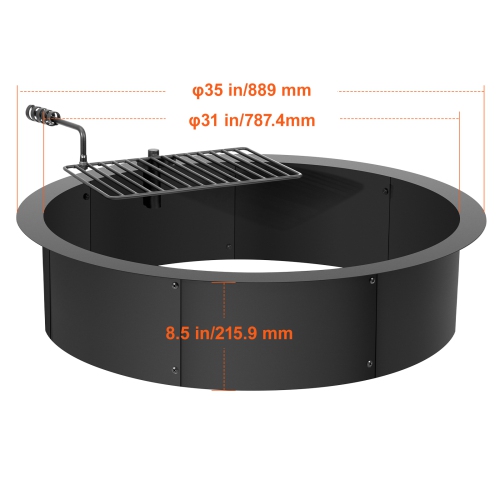 VEVOR 35-In Outer Fire Pit Ring, Fire Pit Insert with Barbecue Fire Ring, 31-In Inner Diameter, 8.5in Height, Carbon Steel Liner DIY Campfire Ring