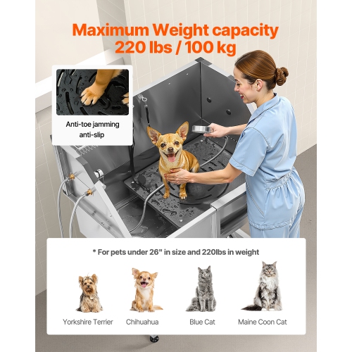 VEVOR 38 inch Stainless Steel Dog Washing Station, Pet Grooming Tub with Storage Stairs, Faucet & Showerhead & Soap Holder Dog Bathtub for Large &