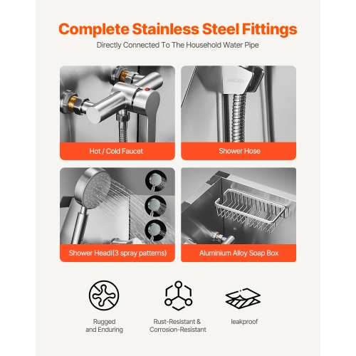 VEVOR 38 inch Stainless Steel Dog Washing Station, Pet Grooming Tub with Storage Stairs, Faucet & Showerhead & Soap Holder Dog Bathtub for Large &