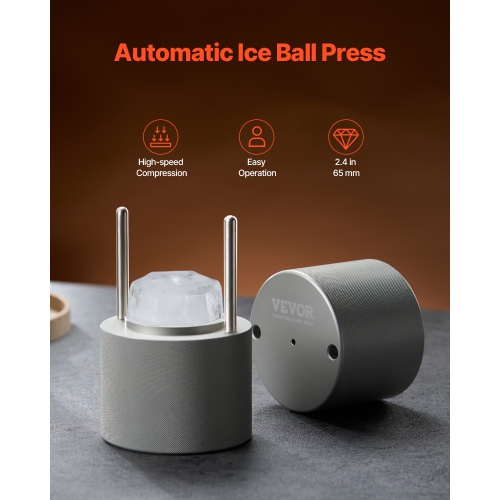 VEVOR 2.4" Ice Diamond Press, Ice Ball Maker, Aviation Aluminum Diamond Ice Ball Press Kit for Ice Diamond, Ice Press with Tong and Drip Tray, for