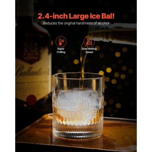 VEVOR 2.4" Ice Diamond Press, Ice Ball Maker, Aviation Aluminum Diamond Ice Ball Press Kit for Ice Diamond, Ice Press with Tong and Drip Tray, for