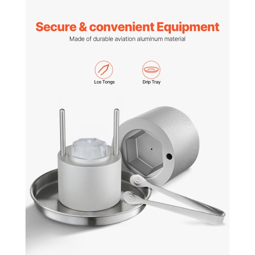 VEVOR 2.4" Ice Diamond Press, Ice Ball Maker, Aviation Aluminum Diamond Ice Ball Press Kit for Ice Diamond, Ice Press with Tong and Drip Tray, for