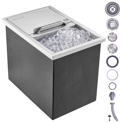 VEVOR 18"L x 12"W x 14.5"H Drop in Ice Chest, Stainless Steel Ice Cooler, Commercial Ice Bin with Sliding Cover, 40.9 qt Outdoor Kitchen Ice Bar,