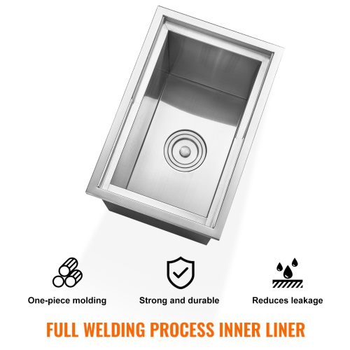 VEVOR 18"L x 12"W x 14.5"H Drop in Ice Chest, Stainless Steel Ice Cooler, Commercial Ice Bin with Sliding Cover, 40.9 qt Outdoor Kitchen Ice Bar,