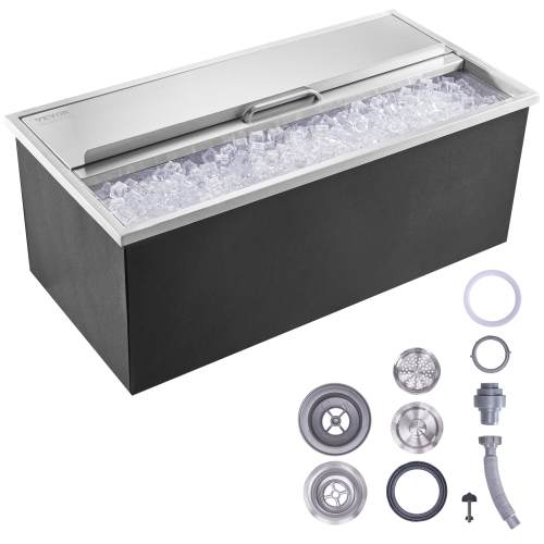VEVOR 36"L x 18"W x 14"H Drop in Ice Chest, Stainless Steel Ice Cooler, Commercial Ice Bin with Sliding Cover, 40.9 qt Outdoor Kitchen Ice Bar,