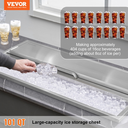 VEVOR 36"L x 18"W x 14"H Drop in Ice Chest, Stainless Steel Ice Cooler, Commercial Ice Bin with Sliding Cover, 40.9 qt Outdoor Kitchen Ice Bar,