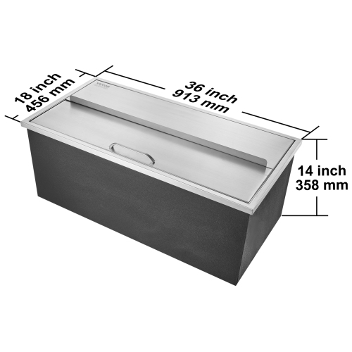 VEVOR 36"L x 18"W x 14"H Drop in Ice Chest, Stainless Steel Ice Cooler, Commercial Ice Bin with Sliding Cover, 40.9 qt Outdoor Kitchen Ice Bar,
