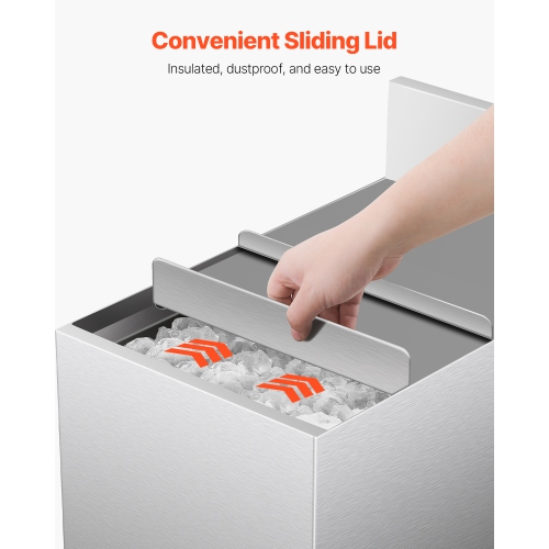 VEVOR 12 x 19 x 37 in Commercial Ice Bin, 28 L Underbar Ice Bin, Stainless Steel Ice Chest with Sliding Lid, Bottle Holders, Adjustable Bullet Feet,
