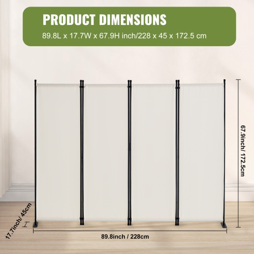VEVOR Room Divider, 4 Panel Room Dividers and Folding Privacy Screens, Fabric Partition Room Dividers for Office, Bedroom, Dining Room, Study,