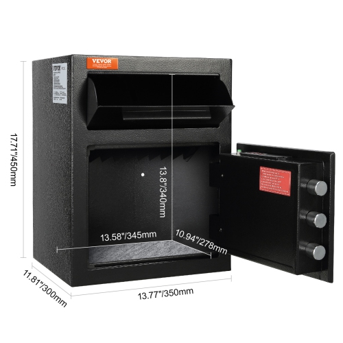 VEVOR 1.7 Cub Depository Safe, 17.71''x13.77''x13.77'',Deposit Safe with Drop Slot, Electronic Code Lock and 2 Emergency Keys, Business Drop Slot