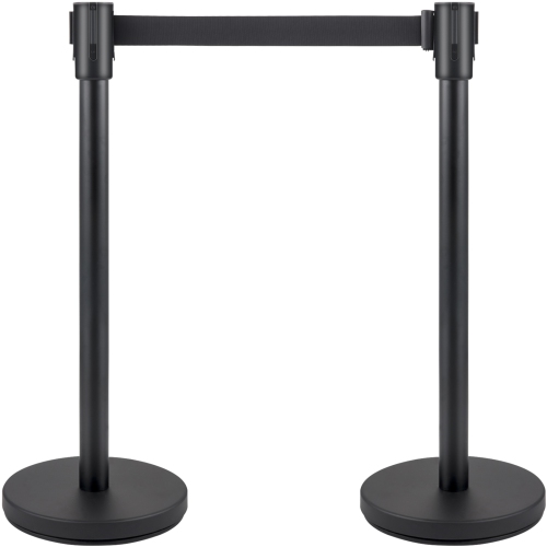 VEVOR Crowd Control Stanchion, Set of 4 Pieces Stanchion Set, Stanchion Set with 6.6 ft/2 m Black Retractable Belt, Black Crowd Control Barrier with