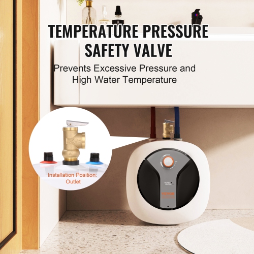 VEVOR 4-Gallon Electric Mini-Tank Water Heater, 1440W Hot Water Boiler Storage, Safety Temperature Pressure Valve Easy Install, for Kichen Bathroom