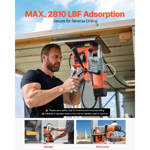 VEVOR 1300W Magnetic Drill, Motor 1.6 in Boring Diameter, 2810 lbf Portable Electric Mag Drill Press, 810 RPM No-Load Speed, Drilling Machine for