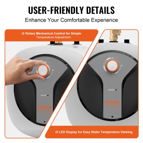 VEVOR 2.5-Gallon Electric Mini-Tank Water Heater, 1440W Hot Water Boiler Storage, Safety Temperature Pressure Valve Easy Install, for Kichen Bathroom