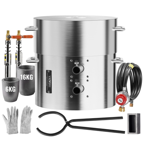 VEVOR 16KG/35lbs Propane Melting Furnace Kit, Gas Metal Melting Furnace Kit, Dual Burner Foundry Home Kiln with Crucibles and Tongs, Smelting Casting