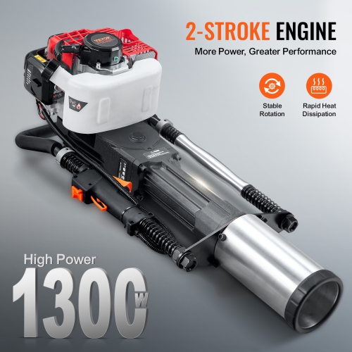 VEVOR 52cc Gas-Powered T Post Driver, 2-Stroke Engine Gasoline Fence Piling Pounder, 1300W Portable Piledriver with 3 Post Driving Head(49/69/100 mm)