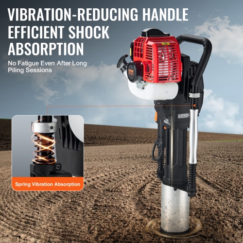 VEVOR 52cc Gas-Powered T Post Driver, 2-Stroke Engine Gasoline Fence Piling Pounder, 1300W Portable Piledriver with 3 Post Driving Head(49/69/100 mm)