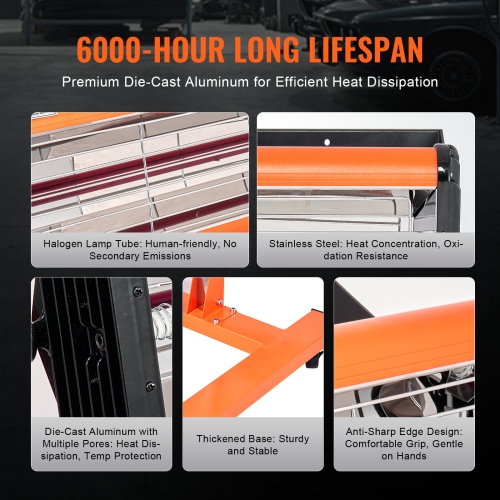 VEVOR 2200W 1-60 min Timing Infrared Curing Lamp, Auto Heating Car Curing Light with Bracket, 5.17 sq.ft Baking Area Spray Baking Booth Heaters,