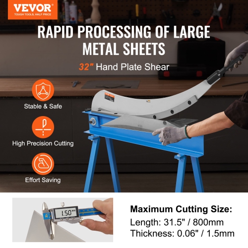 VEVOR 32" Manual Hand Plate Shear for Metal Sheet Processing, Benchtop Cutter with Q235 Material, for Crafts Thick Steel Crafting, Heavy Duty Roll