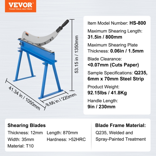 VEVOR 32" Manual Hand Plate Shear for Metal Sheet Processing, Benchtop Cutter with Q235 Material, for Crafts Thick Steel Crafting, Heavy Duty Roll