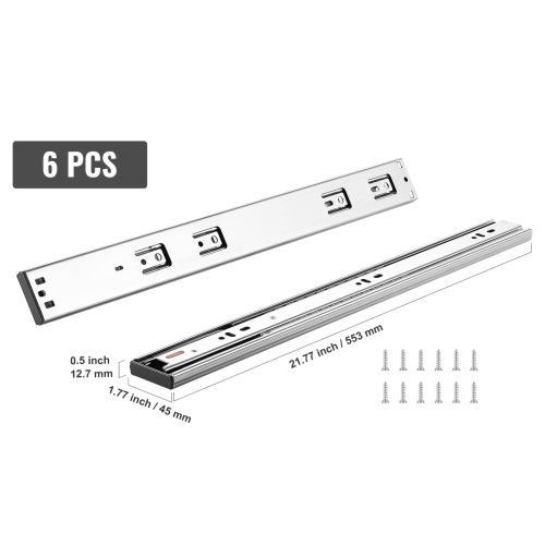 VEVOR 6 Pairs of 22 Inch Drawer Slides Side Mount Rails, Heavy Duty Full Extension Steel Track, Soft-Close Noiseless Guide Glides Cabinet Kitchen