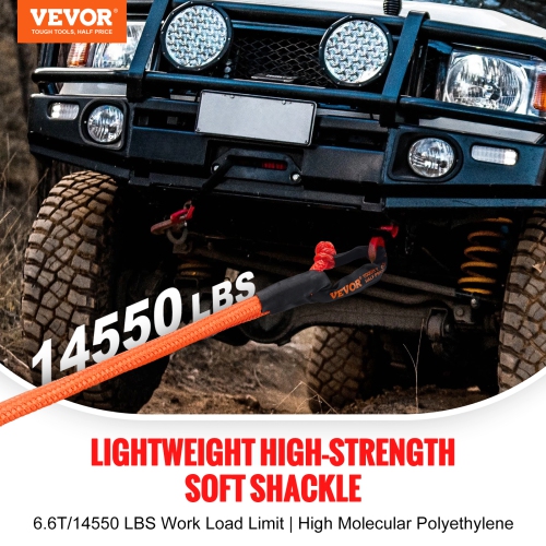VEVOR 1/2" x 22" Synthetic Soft Shackle, 2 Pack 44092 lbs Breaking Strength Recovery Tow Shackles with Extra 2 Sleeves & Storage Bag for UTV, ATV,