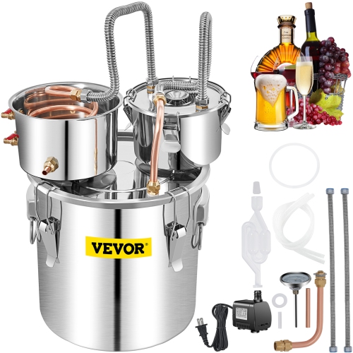 VEVOR 13.2 Gal/50 L Water Distiller, Stainless Steel Distillery Kit with Copper Tube Built-in Thermometer, Home Broiler for DIY Brewing, Silver