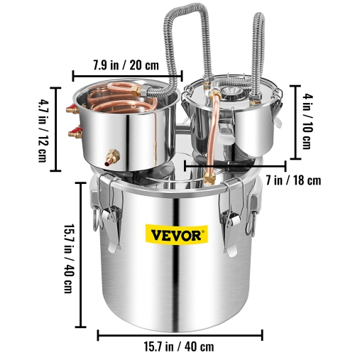 VEVOR 13.2 Gal/50 L Water Distiller, Stainless Steel Distillery Kit with Copper Tube Built-in Thermometer, Home Broiler for DIY Brewing, Silver