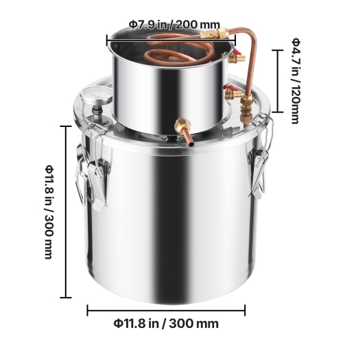 VEVOR 5 Gal / 19 L Alcohol Still, Stainless Steel Water Alcohol Distiller with Copper Coil, Home Brewing Refining Fermentation Kit with Thermometer,