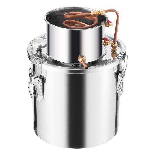 VEVOR 5 Gal / 19 L Alcohol Still, Stainless Steel Water Alcohol Distiller with Copper Coil, Home Brewing Refining Fermentation Kit with Thermometer &