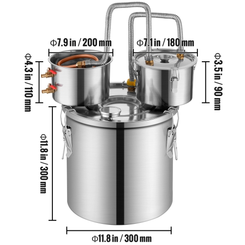 VEVOR 5 Gal / 19 L Alcohol Still, Stainless Steel Water Alcohol Distiller with Copper Coil for Fast Cooling, Dual Condenser Distiller Kit with