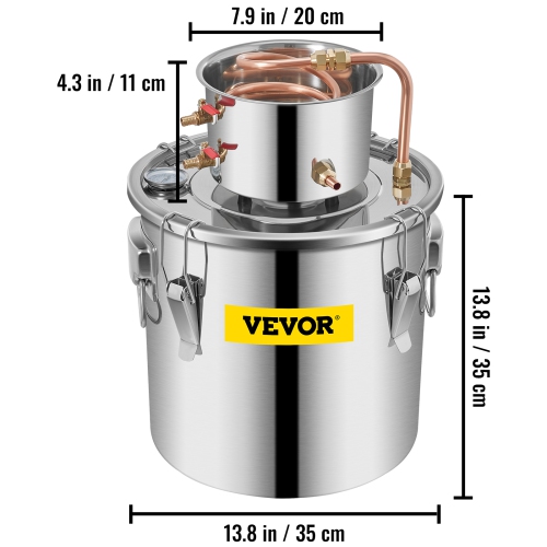 VEVOR 9.6Gal 38L Moonshine Still Stainless Steel Water Alcohol Distiller Copper Tube Home Brewing Kit Build-in Thermometer for DIY Whisky Wine