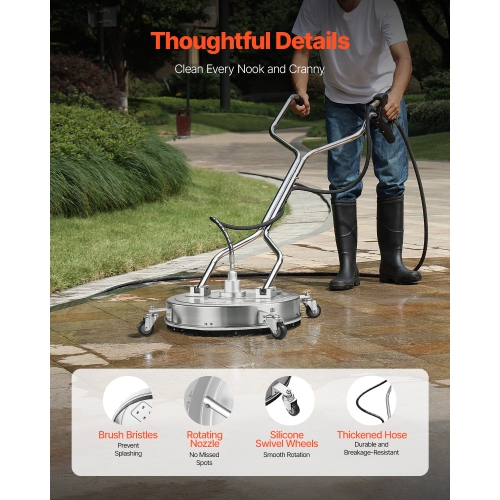 VEVOR 21" Pressure Washer Surface Cleaner, Stainless Steel Pressure Washer Attachments with 4 Wheels, 4500 Max PSI, 3/8 Quick Connector, 2 Spray
