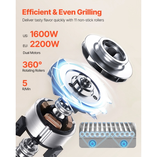 VEVOR 1600W Hot Dog Roller, 30 Hot Dog 11 Rollers, Stainless Steel Sausage Grill Cooker, with Dual Temp Control, Cover, Side Storage Box, Removable