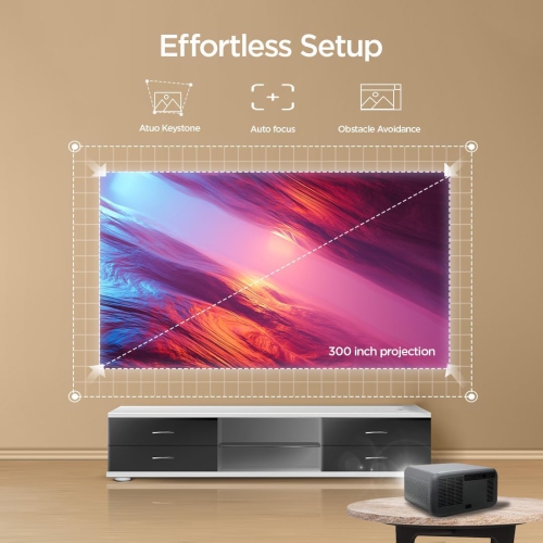 Boss Projector S8A 4K Portable, Projector w/ screen & mount, Indoor & Outdoor, WiFi & Bluetooth, Auto Focus, Google TV, 3GB RAM 128GB Storage ,