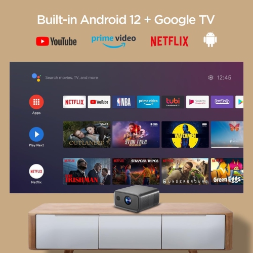 Boss Projector S8A 4K Portable, Projector w/ screen & mount, Indoor & Outdoor, WiFi & Bluetooth, Auto Focus, Google TV, 3GB RAM 128GB Storage ,