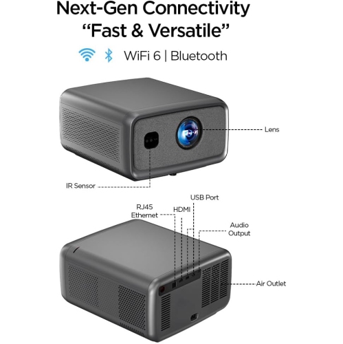 Boss Projector S8A 4K Portable, Projector w/ screen & mount, Indoor & Outdoor, WiFi & Bluetooth, Auto Focus, Google TV, 3GB RAM 128GB Storage ,