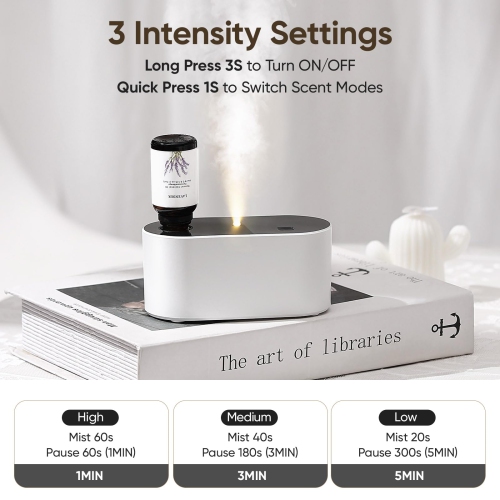 Diffuseur d'huile essentielle sans eau, mini diffuseur d'aromathérapie portatif avec 3 modes de vaporisation pour le bureau et la chambre à coucher