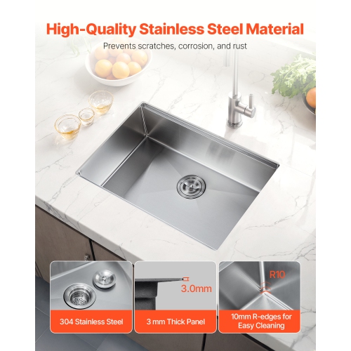 VEVOR 30 inch Kitchen Sink Workstation, 304 Stainless Steel Undermount Sink, Drop-In Single Bowl Farmhouse Basin with Ledge & Multiple Accessories,