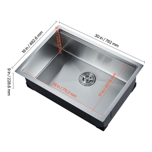 VEVOR 30 inch Kitchen Sink Workstation, 304 Stainless Steel Undermount Sink, Drop-In Single Bowl Farmhouse Basin with Ledge & Multiple Accessories,
