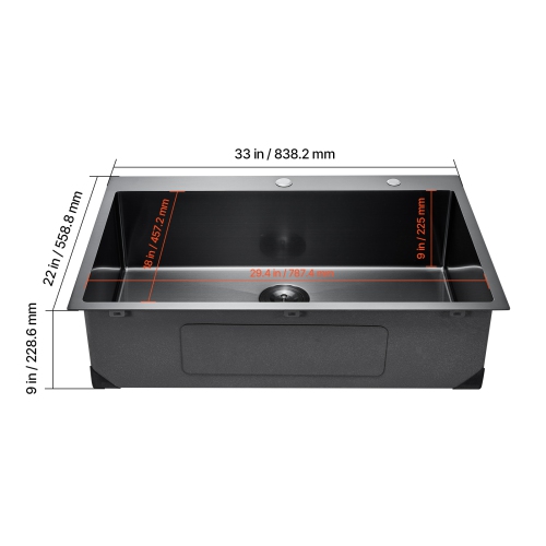 VEVOR 33 inch Kitchen Sink Workstation, 304 Stainless Steel Top Mount Sinks, Drop-In Single Bowl Farmhouse Basin with Accessories, for RV, Prep