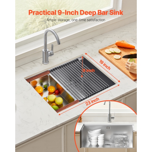 VEVOR 23 inch Kitchen Sink Workstation, 304 Stainless Steel Undermount Sink, Drop-In Single Bowl Farmhouse Basin with Ledge & Multiple Accessories,