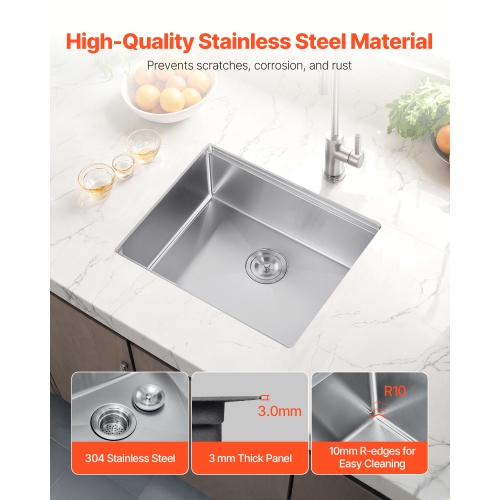 VEVOR 23 inch Kitchen Sink Workstation, 304 Stainless Steel Undermount Sink, Drop-In Single Bowl Farmhouse Basin with Ledge & Multiple Accessories,