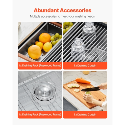 VEVOR 23 inch Kitchen Sink Workstation, 304 Stainless Steel Undermount Sink, Drop-In Single Bowl Farmhouse Basin with Ledge & Multiple Accessories,