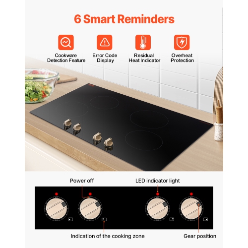 VEVOR 6600W Induction Cooktop, Electric Countertop Burner, 4 Burner Knob Control Stove, Built-in Induction Cooktop with 12 Temperature Settings,