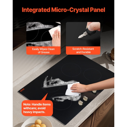 VEVOR 6600W Induction Cooktop, Electric Countertop Burner, 4 Burner Knob Control Stove, Built-in Induction Cooktop with 12 Temperature Settings,