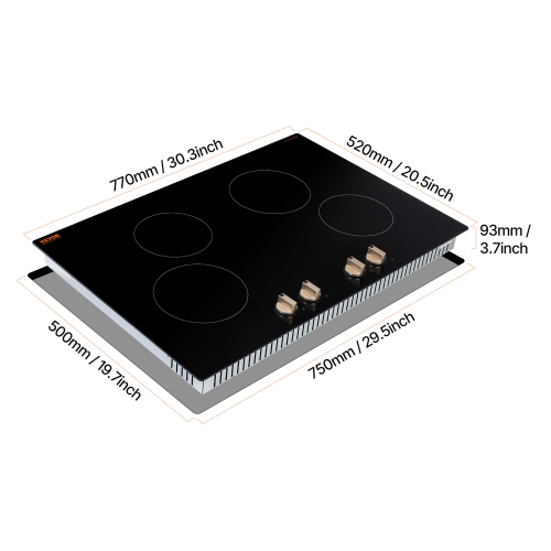 VEVOR 6600W Induction Cooktop, Electric Countertop Burner, 4 Burner Knob Control Stove, Built-in Induction Cooktop with 12 Temperature Settings,