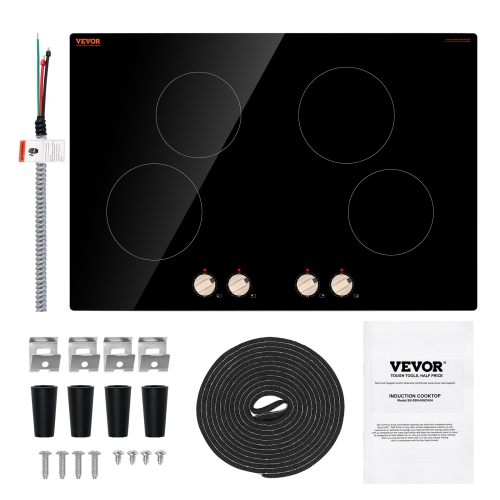 VEVOR 6600W Induction Cooktop, Electric Countertop Burner, 4 Burner Knob Control Stove, Built-in Induction Cooktop with 12 Temperature Settings,